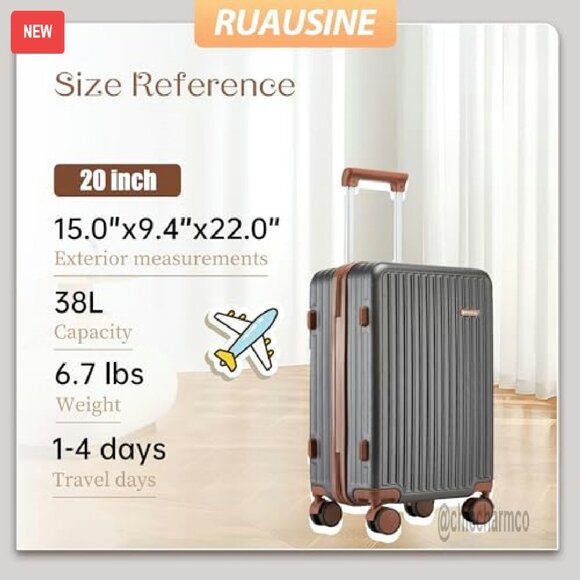 Hardside Carry-On Luggage with Spinner Wheels & TSA Lock - Picture 7 of 7